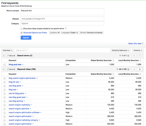 google keyword tool
