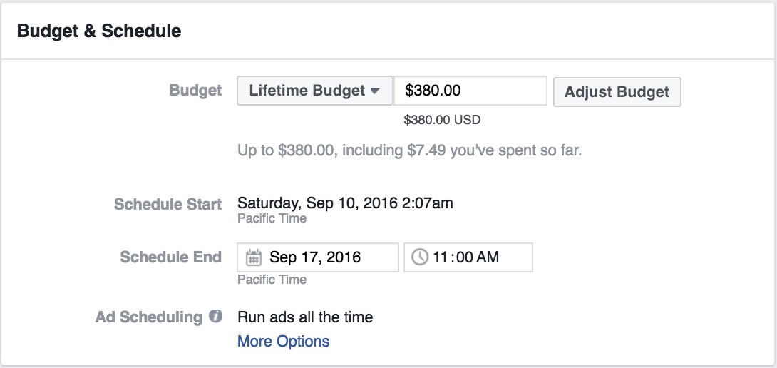 Budget Schedule Facebook ad campaign