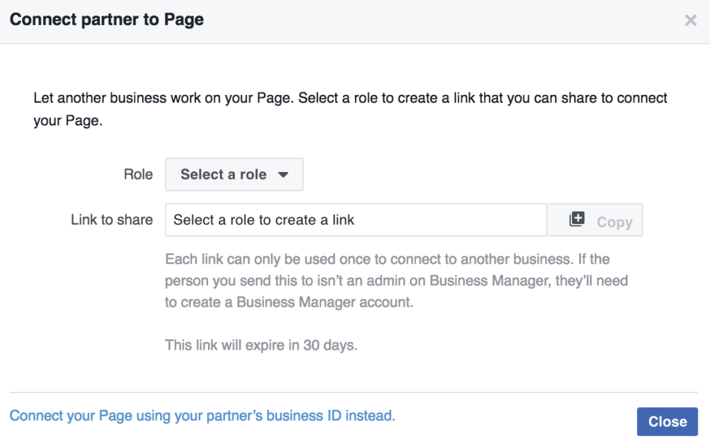 access facebook Connect partner to page select a role