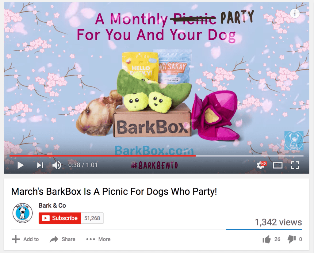 subscription box marketing Barkbox what's in the box video example