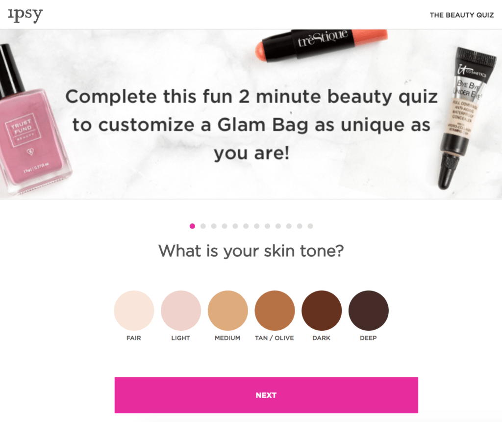 subscription box marketing Customized quiz example for bottom of the funnel