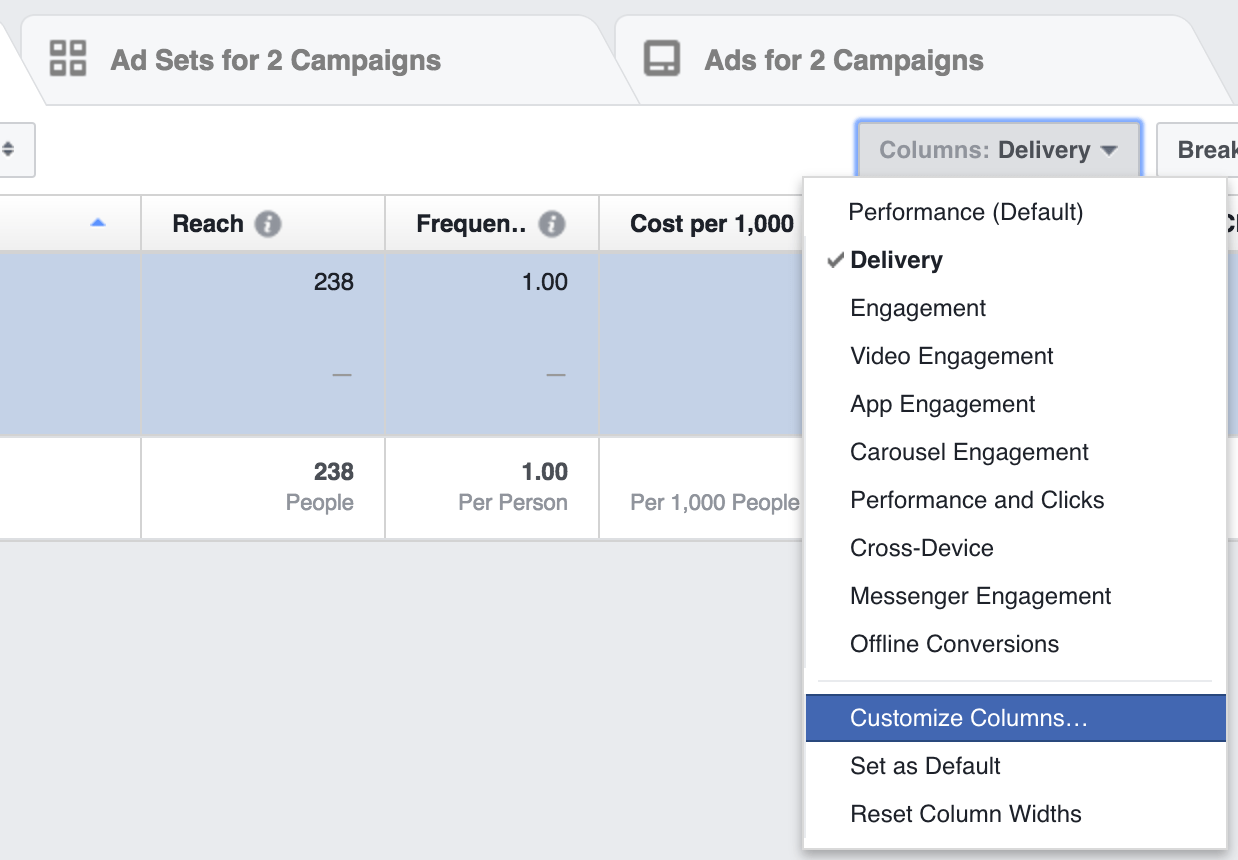 facebook marketing strategy customize columns 2