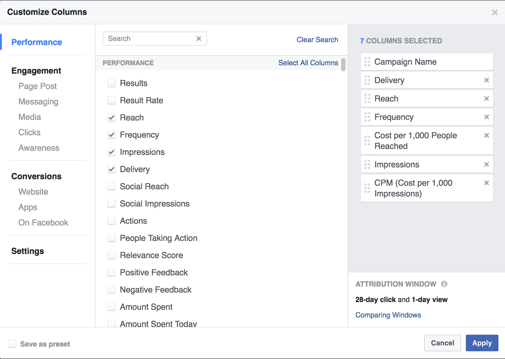 facebook marketing strategy customize columns