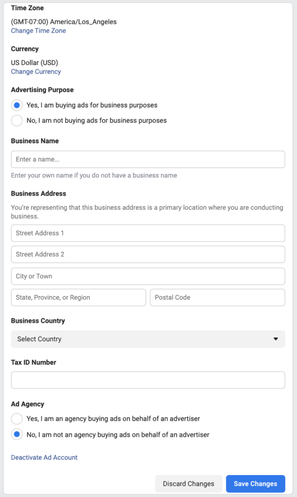 Setting up a Facebook Ad Account